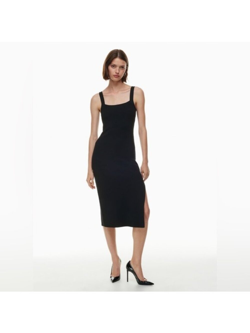 Aritzia Babaton Chase Bodycon Knit Black Noir Midi Dress size medium New